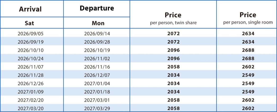 Dates and Prices