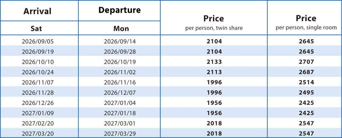 Dates and Prices