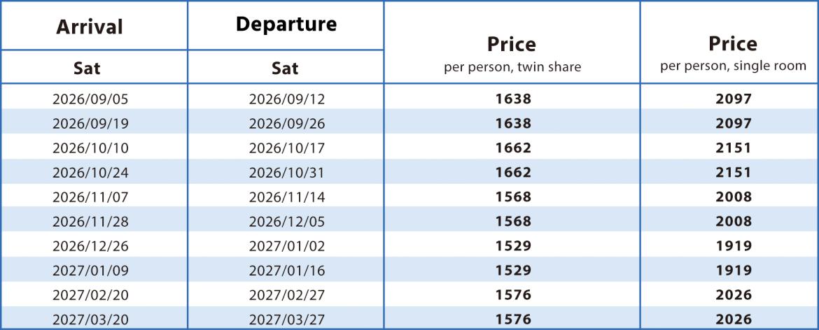 Dates and Prices